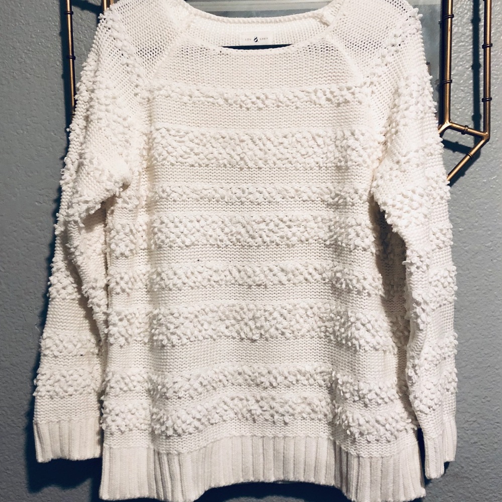 Lou & Grey Loopstripe Fringe White Sweater NWOT